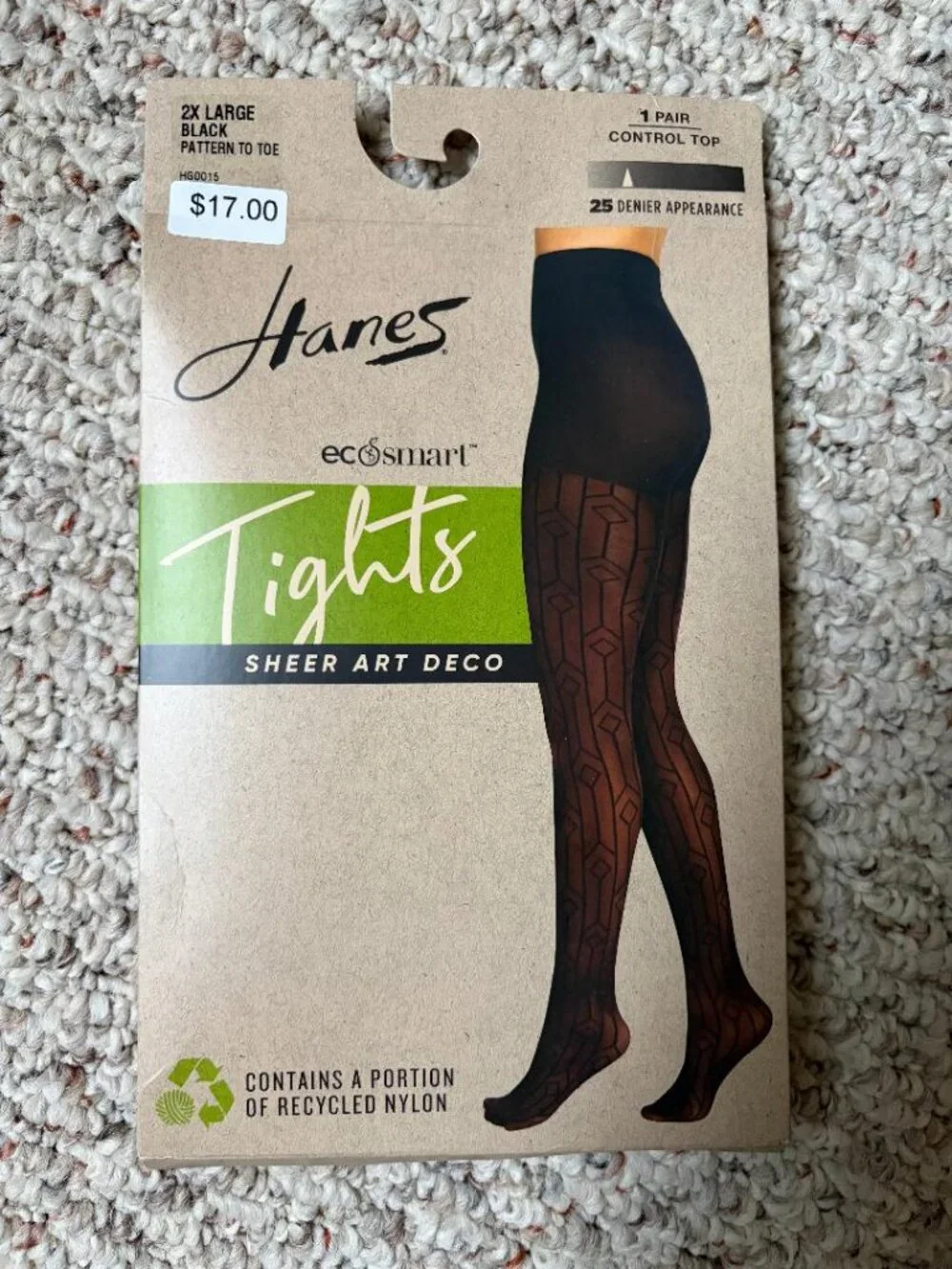Hanes Art Deco Tights - Black - XXL